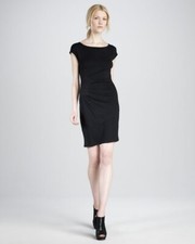 Catherine Malandrino Women's Jersey Dress Small Designer Ruched Black Classic