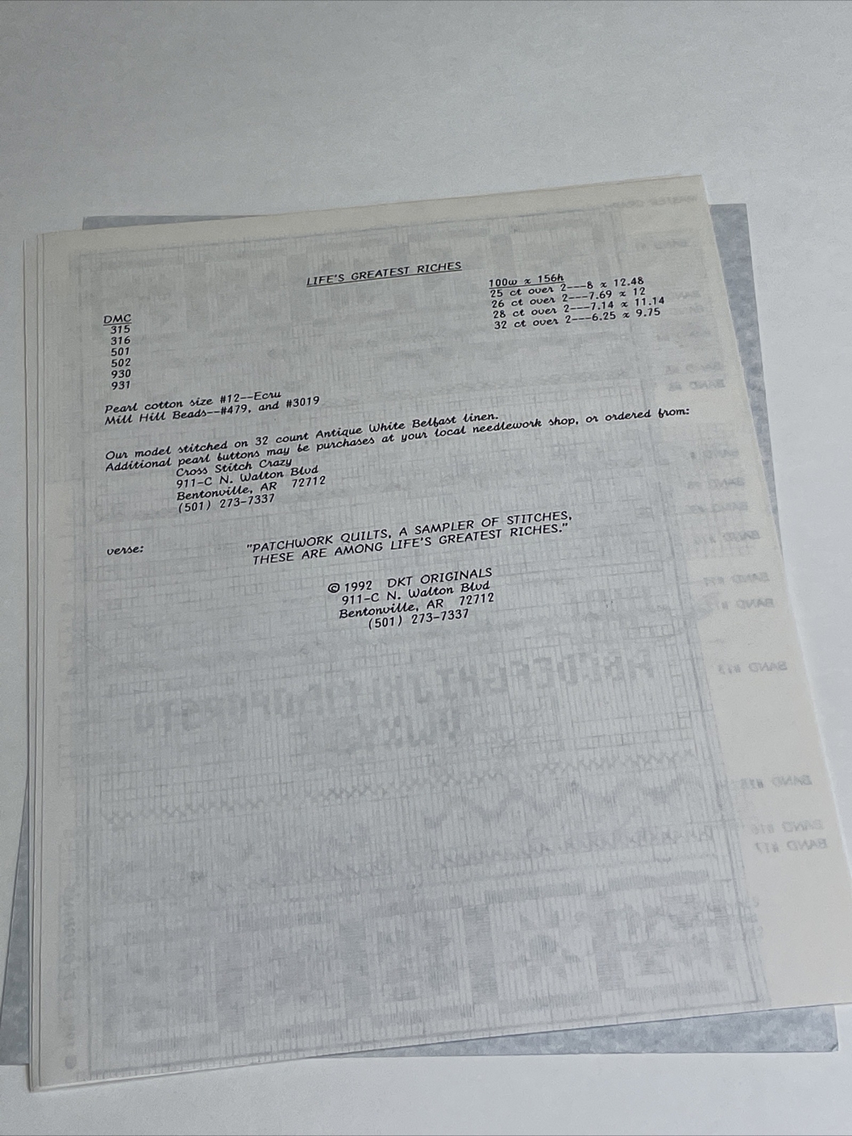 DKT Originals Life's Greatest Riches  Cross Stitch Pattern