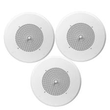 (3x) 8" In-Ceiling 70V Speakers, Volume Knob, White Metal Grill - Commercial Use