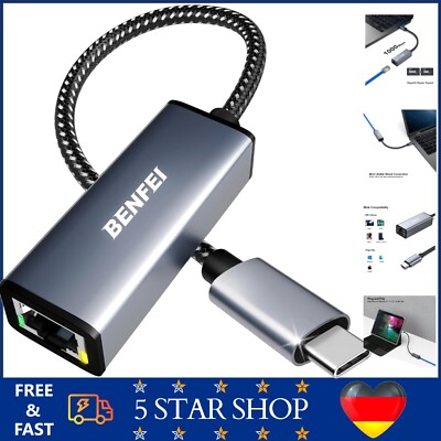 USB C auf Ethernet Adapter für MacBook, Thunderbolt 3 LAN Netzwerkkabel, Gigabit