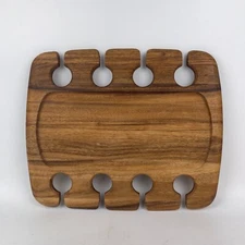 Vintage Gourmet Thailand Ironwood Brown Natural Wine Glass Holder Serving Tray