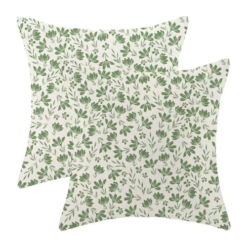 Sage Green Daisy Floral Pillow Covers 18x18 Cute Decorative Green Design