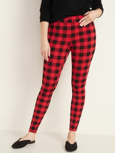 Womens Regular Size Red Plaid Design Leggings (One Size) | shakirabrasil.com