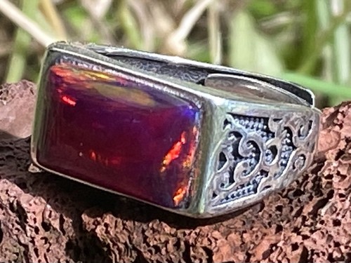 Hecho a mano en Australia sólido ópalo rojo ajustable plata de ley anillo para hombre - Imagen 12 de 15