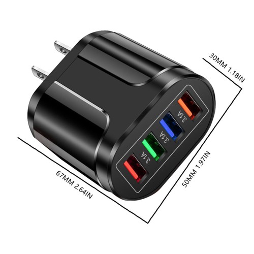 Glowing USB Phone Charger Portable 4 Ports 3.1A Charger Compact Wall Plug - Picture 4 of 15