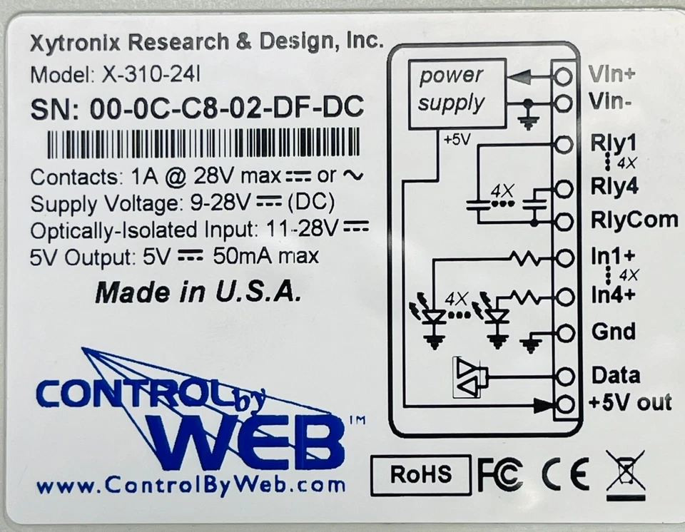 Relé web X-310-24I, 9-28 VDC, 4 entradas digitales, 4 relés, 4 entradas de sensor de temperatura Foto 2 de 4