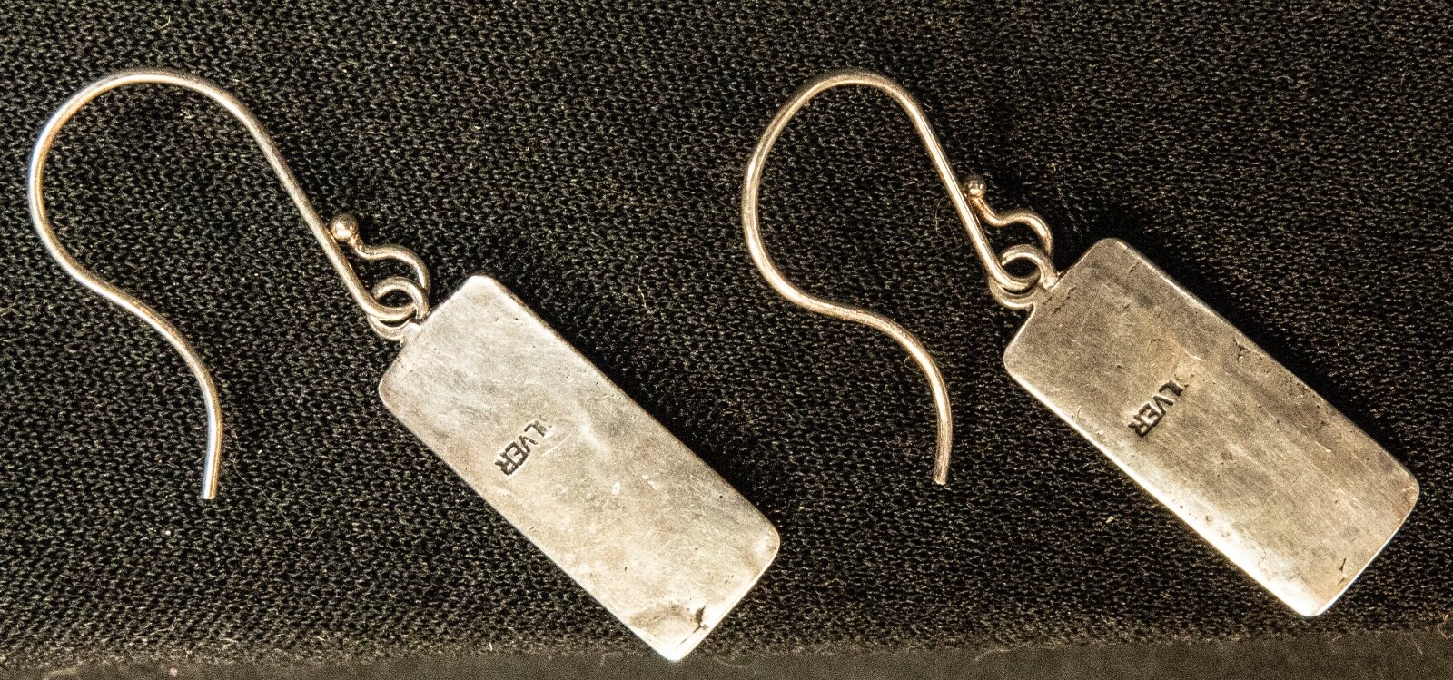 Sterling Silver Dangle Earrings Rectangle with Le… - image 3