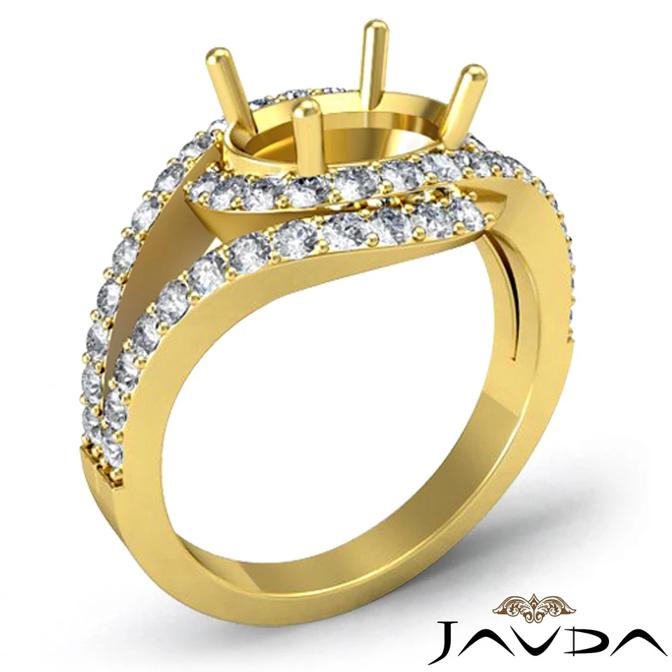 Halo Oval Semi Mount Curve Shank Diamond Engagement Ring 14k Yellow Gold 0.63Ctw - Image 2 of 4