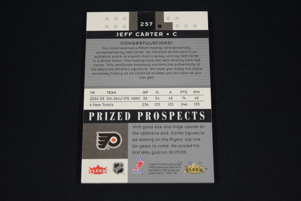 Jeff Carter 2005-06 Hot Prospects Prized Prospects Rookie Patch Autograph /199 - Image 2 of 2