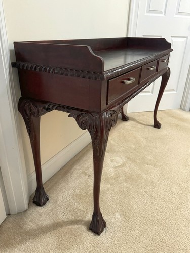 Vintage Solid Mahogany Chippendale Ball & Claw Sofa/Entry/Console Table w/Rail - Picture 6 of 17
