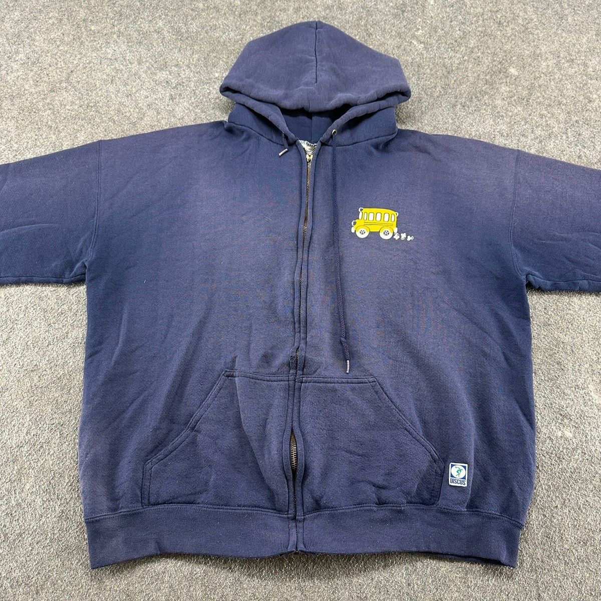 VINTAGE Discus Hoodie Mens XL Blue Hooded Full Zip Sun Faded