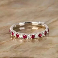 925 Sterling Silver Ruby  White CZ Eternity Band Ring Stacking Wedding Ring