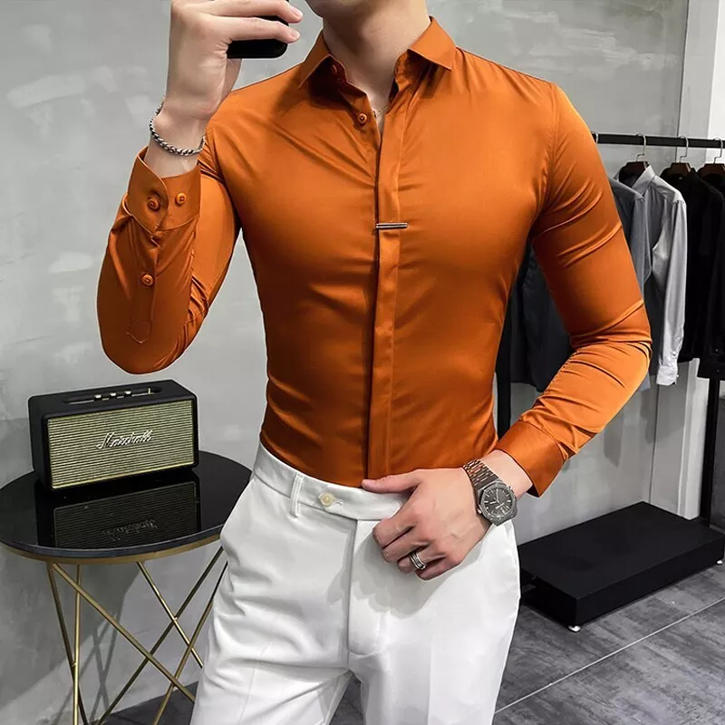 Camisa De Manga Larga Elegante Para Hombre Ropa De Vestir De Alta Gama  Ajustada