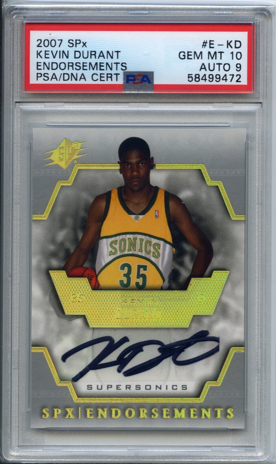 2007-2008 Kevin Durant SPx Endorsements E-KD Gem Mint PSA10 Rookie Auto