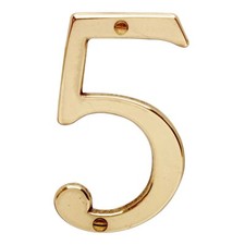 Bright Solid Brass 3 7/8" Address House Number '5'  Renovator Supply