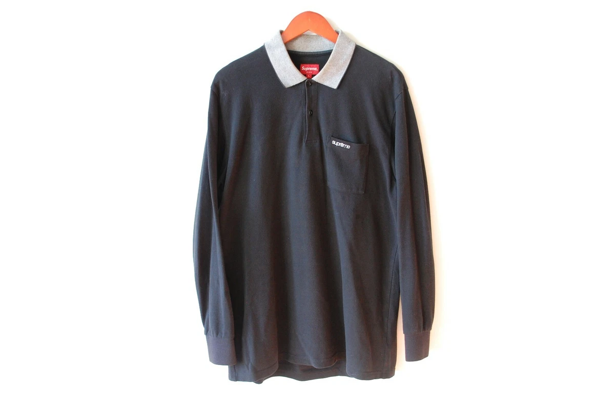 Size L SUPREME 15 AW Checker Rib l/s Polo long sleeve polo shirt