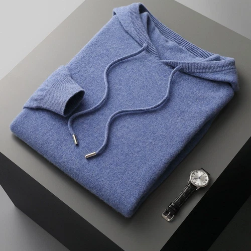 Hombres 100% Lana Suéter con Capucha Color Sólido Cachemira Sudadera con Capucha Cálida Sudadera - Imagen 9 de 28