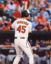 TRAVIS  ISHIKAWA  AT  BAT  BALTIMORE  ORIOLES  AUTOGRAPHED  SIGNED  8X10   PHOTO