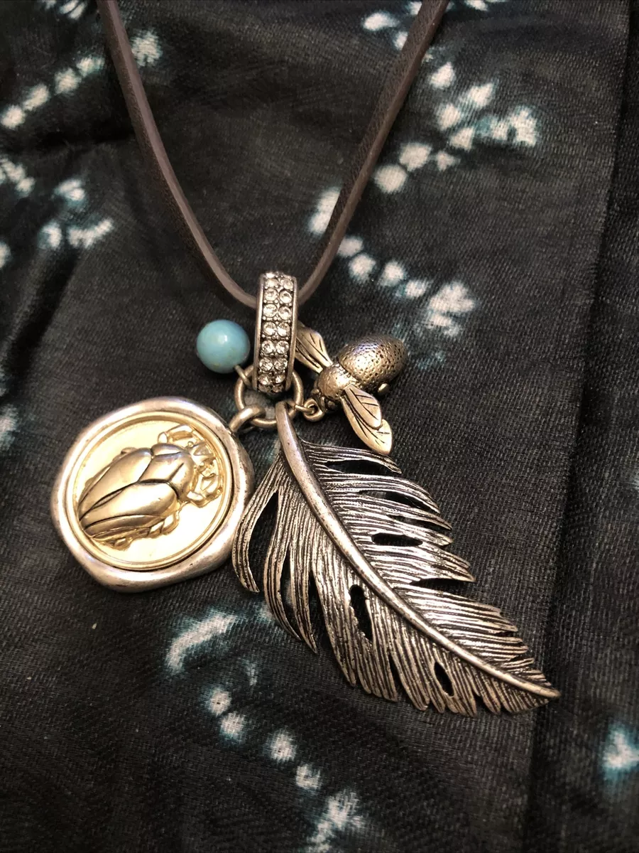 Fossil Brand Silvertone Scarab Bee Feather Go green Pendant eBay