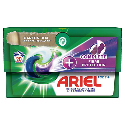 ARIEL COMPLETE FIBER PROTECTION Laundry Capsules 20 Washing Machine Pods Box