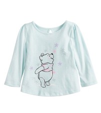 NWT Disney's Baby Girl Winnie the Pooh Green Snowflake Keyhole Shirt 12 Months