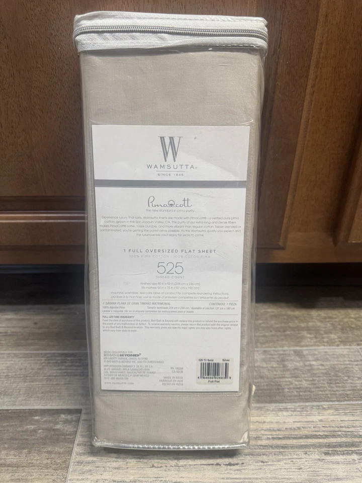 Sábana Wamsutta Extra Fina Satén 525 100% Algodón Pima COMPLETAMENTE Plana Grande Plateada Foto 3 de 3