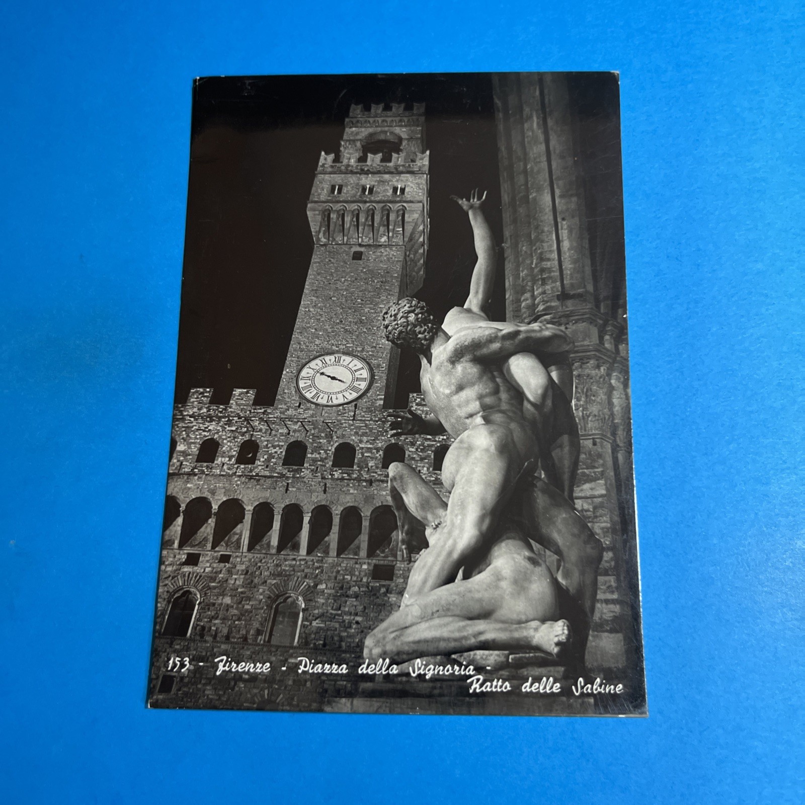 FIRENZE PIAZZA DELLA SIGNORIA RATTO DELLE SABINE VIAGG- CARTOLINA BIANCO E NERO
