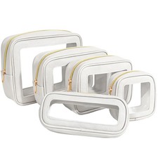5Pcs Diaper Bag Organizer Pouch Set, Waterproof Travel Clear Makeup White Set