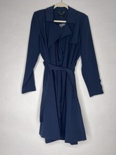 Vtg H by Halston Zip Dress Coat Navy Blue Trench NWOT Belted Midi 40” Mob Wife