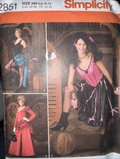 Saloon Dance Hall Western Lady Costume Sew Pattern Simplicity 2851 Sz 6 8 10 12