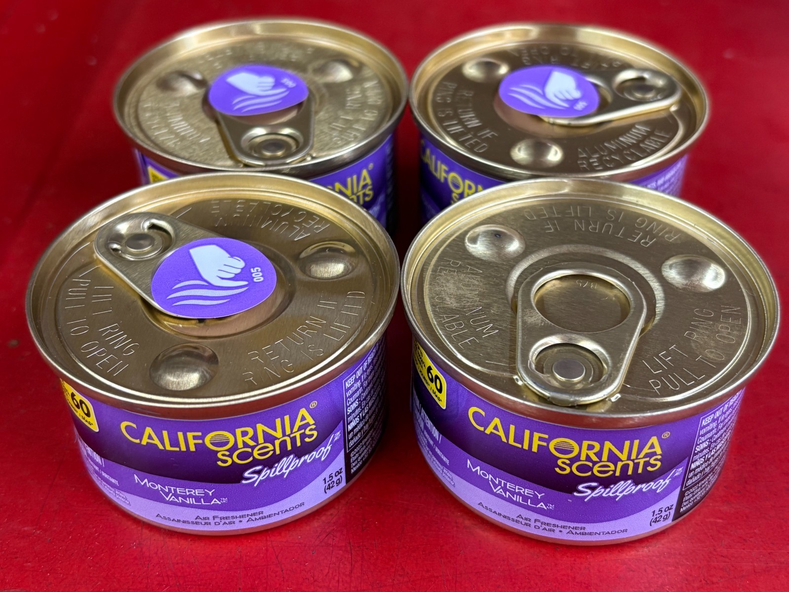 LOT OF (4) CALIFORNIA SCENTS SPILLPROOF MONTEREY VANILLA SCENT CAR AIR FRESHENER