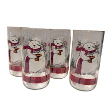 Pfaltzgraff Snow Bear Christmas Drinking Glass 14oz Set of 4 Vintage Retired ￼