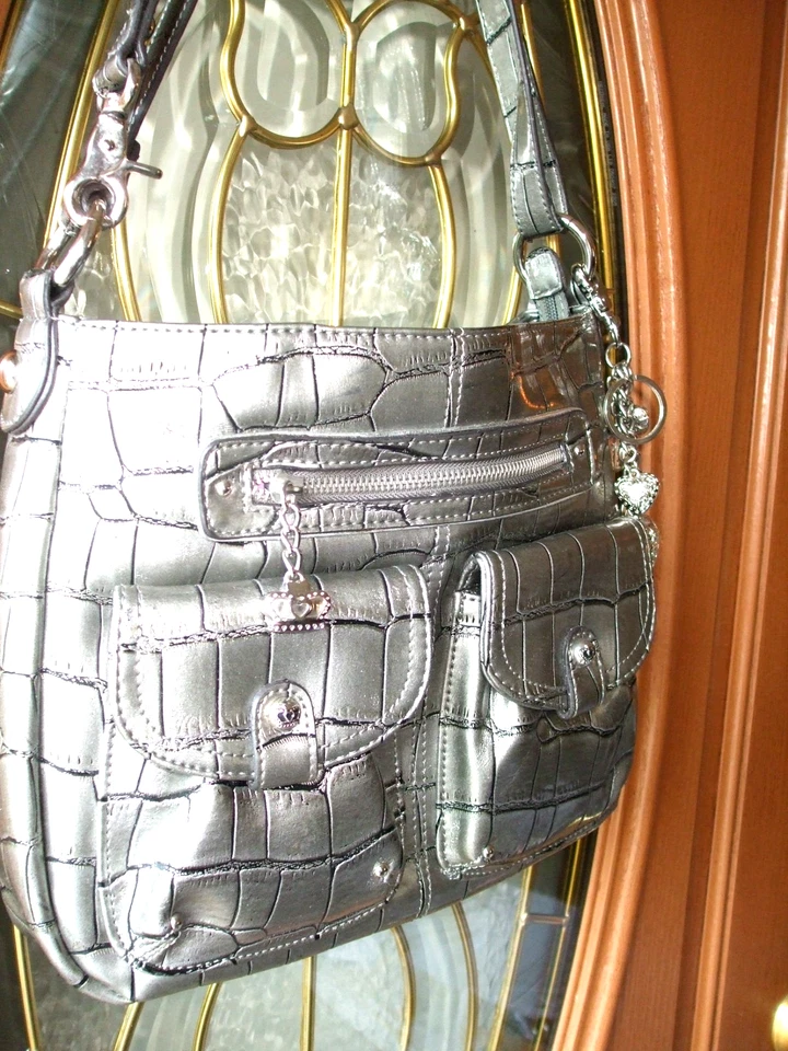 BOLSO BANDOLERA KATHY VAN ZEELAND, GRIS, COCODRILO, EXCELENTE FORMA MUY QUERIDA Foto 3 de 4