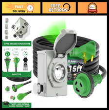 30 Amp Generator Inlet Box  15FT RV Extension Cord Combo Kit, Waterproof, ETL L