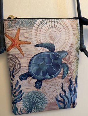 Sea Turtle Crossbody Bag Ocean Beach Print Phone Purse Blue Adjustable Strap