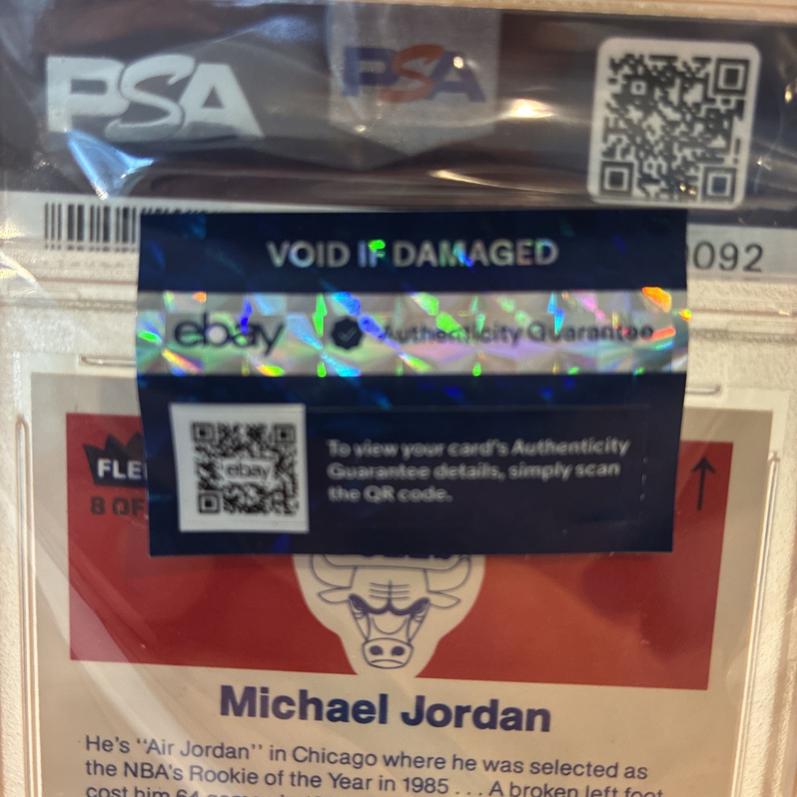Michael Jordan 1986 Fleer Sticker Rookie RC 8 PSA 8 NM-MINT BULLS HOF view 3