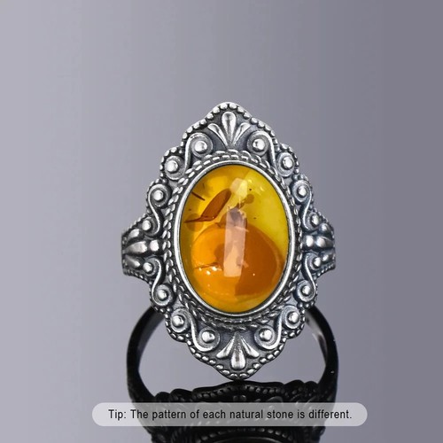 Cognac Baltic Amber 925 Sterling Silver Celtic Design Ring Women Fine Jewellery