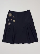 Miu Miu Black Wool Mini Skirt Metal Crest Badges Made in Italy Size 38