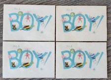 Four 4 Vintage 1960s HALLMARK It's A Boy PARCHMENT Birth Announcement Cards
