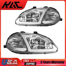 Headlight Assembly Chrome Housing Fits 96-98 Honda Civic 1.6l Halogen Clear Lens
