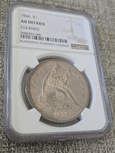 1846 Liberty Seated Silver Dollar NGC AU Details Cleaned 