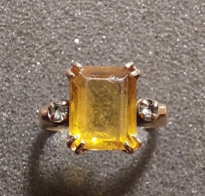 vintage 10KPS citrine w/diamond accents, size 6.5, 2.27 grams