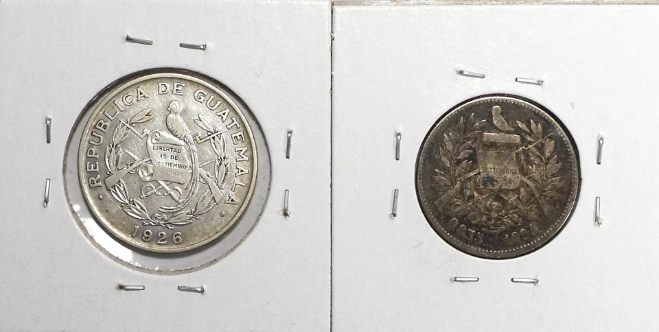 Guatemala 1894 2 Silver Reales & 1926 1/4 Silver Quetzal, both circulated  (645) - Image 2 of 2