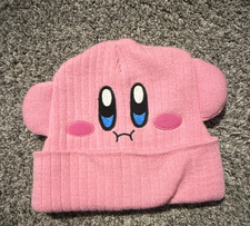 Kirby Pink Knit Beanie Hat Cartoon Face & Ear...