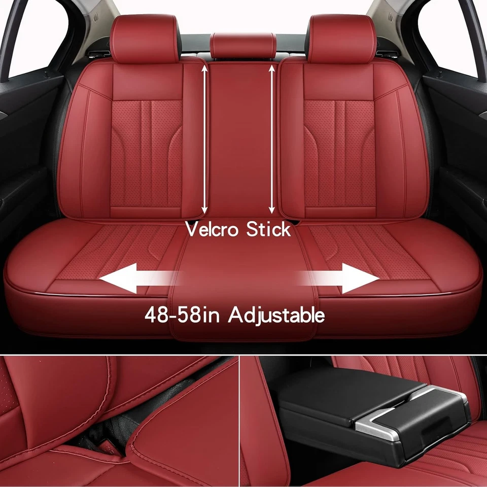 Red Car Seat Covers,Leather Car Seat Cover, Waterproof Seat Covers Full Set, Fit - Image 4 of 4