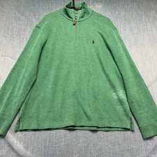 Polo Ralph Lauren Mens Sweater Size L Green Quarter Zip Pullover Cotton Knit Top