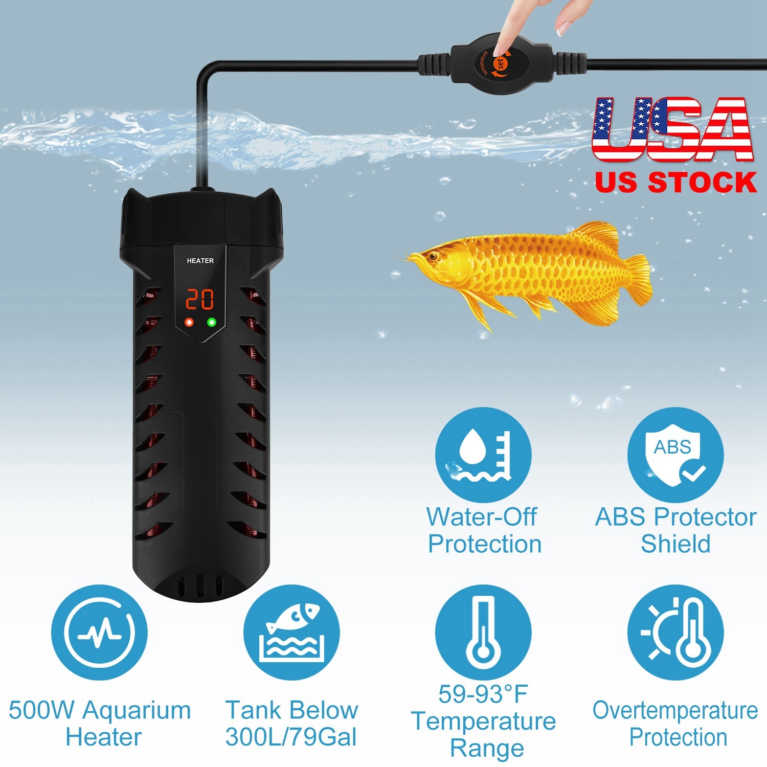 Submersible Aquarium Heater Accurate Temperature Control w/External Controller