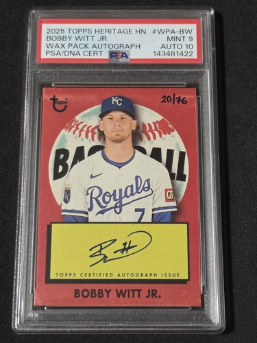 2025 Topps Heritage "WaxPack Autograph" WPA-BW Bobby Witt Jr /76 Royals PSA 9