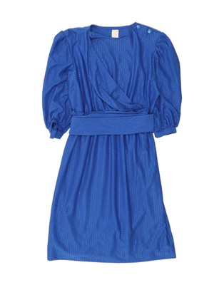 VINTAGE Damen 3/4 Arm A-Linie Kleid IT 46 Large blau gestreift Polyester CO03