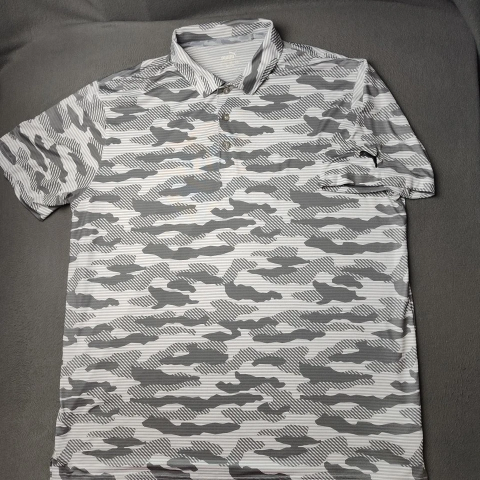 Polo Puma Para Hombre XL Gris Blanco Camuflado Rendimiento Elastizado Golf Manga Corta Foto 2 de 4